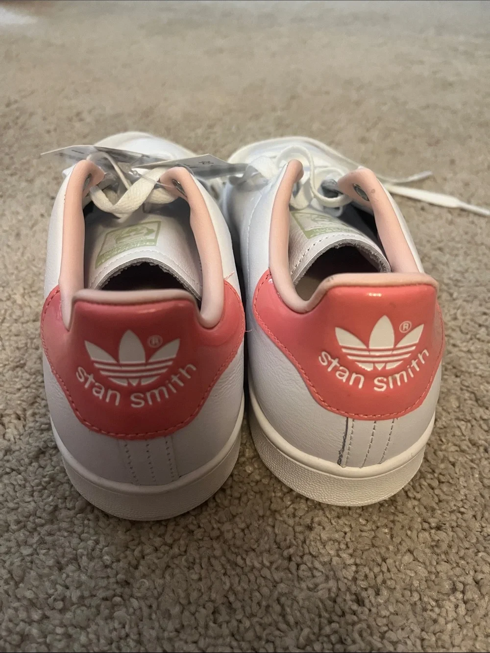 adidas Stan smith White Sneakers with Pink Heel Tabs - Women's Low-Top